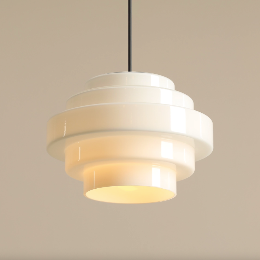 Lampa wisząca Filo Milky S 22 Artera - szklany warstwowy klosz na czarnej sztycy 30cm