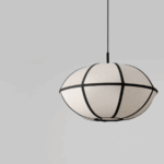 Lampa wisząca Hikari 45 japandi – lniany klosz z czarnym wzorem pasków