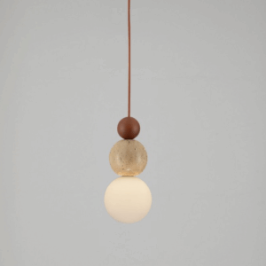 Lampa wisząca Siena klosz kula z trawertynem i drewnianą kulką dekoracyjną