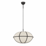 Lniana lampa Hikari 45 japandi – szeroki klosz z graficznymi czarnymi liniami