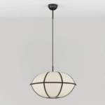 Lampa wisząca Hikari 45 z lnu japandi – owalny beżowy klosz z czarnymi paskami - 2