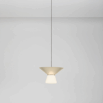Minimalistyczna lampa wisząca Yolanda - beżowy metalowy klosz - nad stół blat