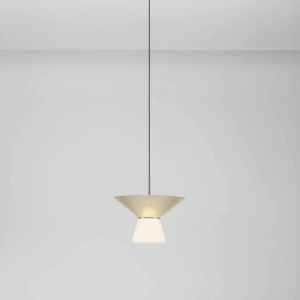 Minimalistyczna lampa wisząca Yolanda 22 - beżowy metalowy klosz - nad stół blat