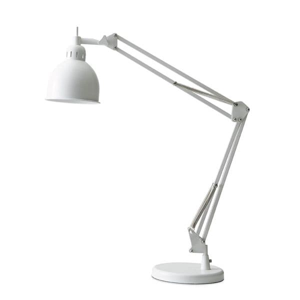 biała, metalowa lampa stołowa do biura, do pokoju nastolatka