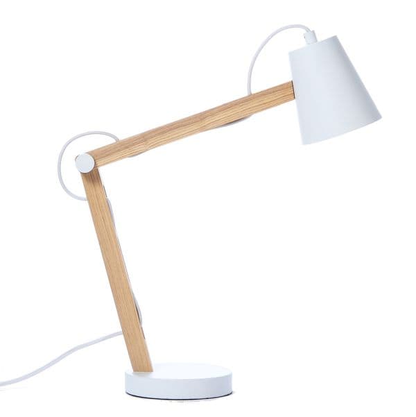 skandynawska lampa stołowa biała, drewniana