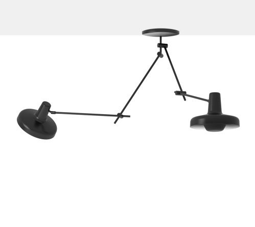 nowoczesna lampa wisząca z dwoma mobilnymi kloszami, regulowane ramiona w czarnym kolorze