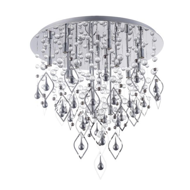 lampa sufitowa dekoracyjna ze szklanymi kulkami i srebrnymi
