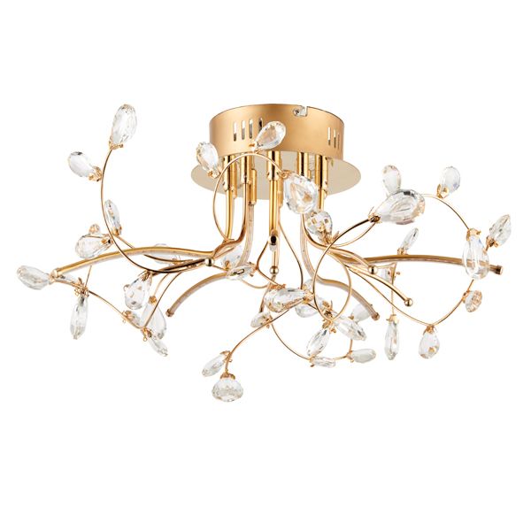 złota lampa sufitowa z dekoracyjnymi kryształami, gałązki