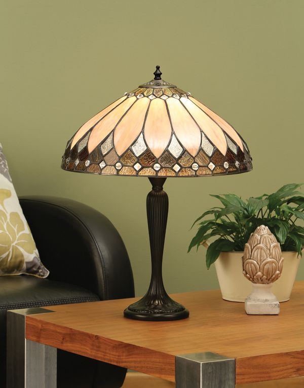 Klasyczna duża lampa stołowa - piękny klosz tiffany