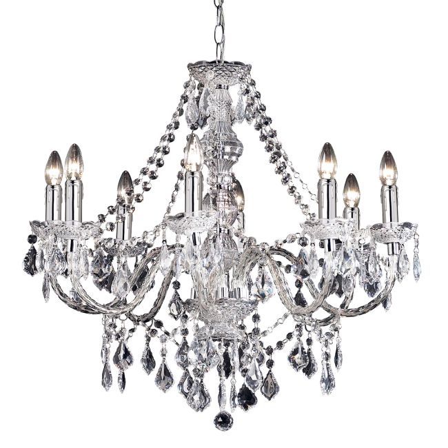 Elegancki żyrandol na 8 żarówek - Clarence - Endon Lighting - srebrny, kryształki