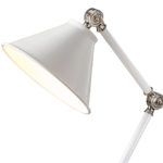 biała, lakierowana lampa biurkowa w klasycznym stylu, regulowane ramię