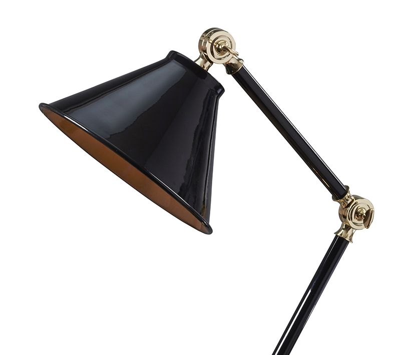 lampa biurkowa w klasycznym stylu, czarny lakierowany kolor i złote detale