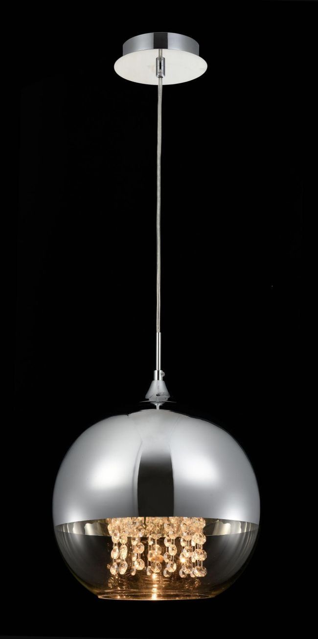 szklana kula srebrna z kryształami - lampa wisząca