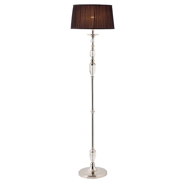 klasyczna lampa podłogowa z ciemnym materiałowym abażurem