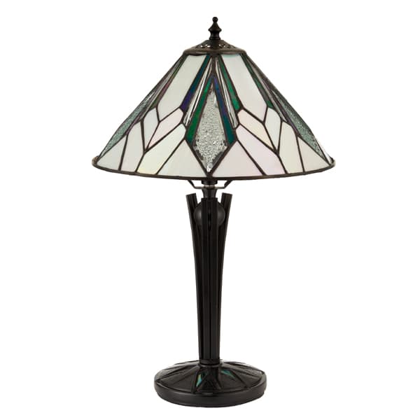 lampa stołowa w kolorach bieli i brązu ze szkła Tiffany