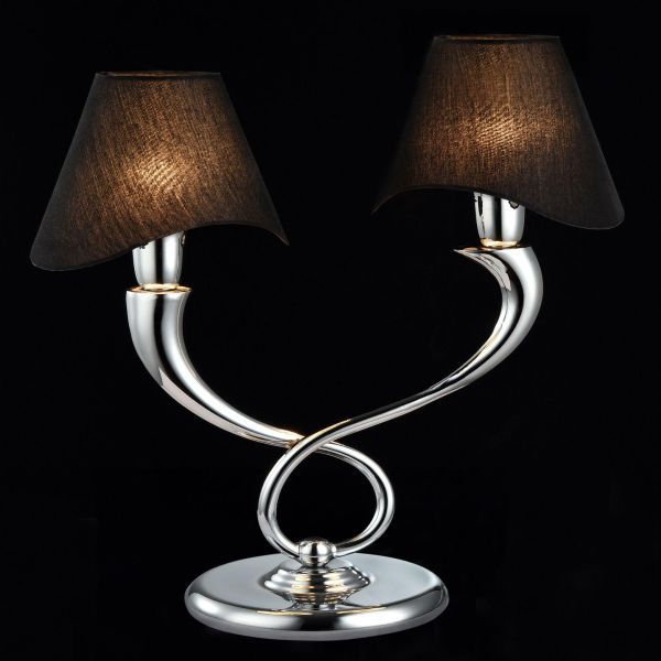 lampa stołowa z dwoma lampami chromowana z czarnymi kloszami