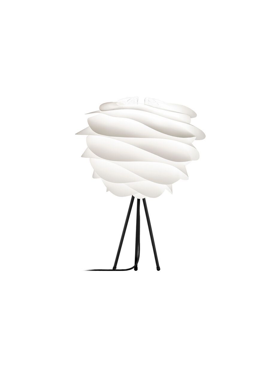 nowoczesna lampa stołowa black&white, czarny tripod, biały klosz inspirowany falami