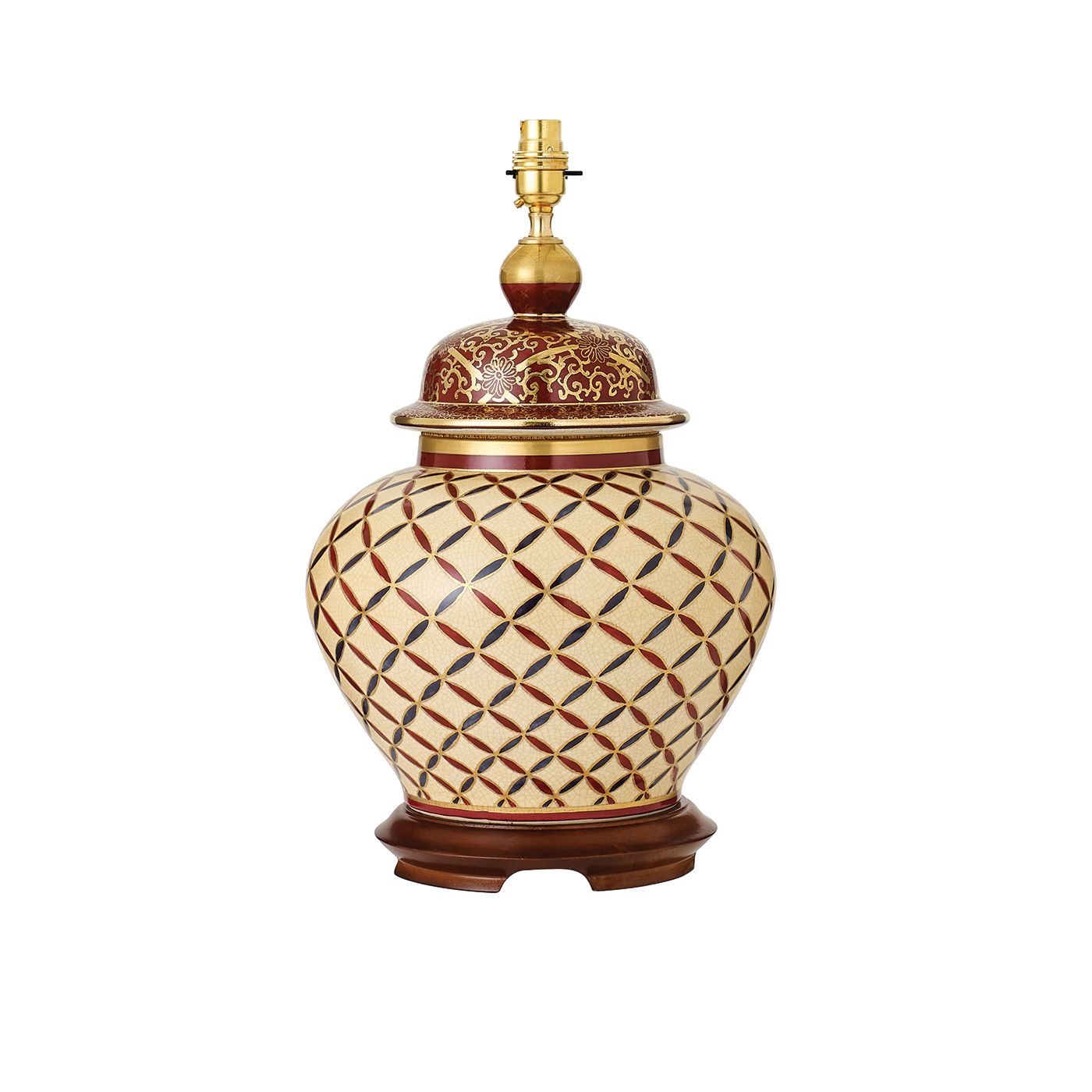 ceramiczna lampa z geometrycznym wzorem i złotem