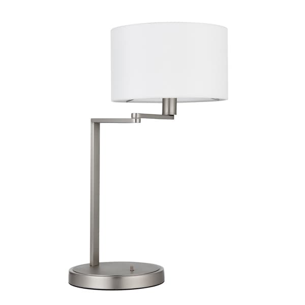 srebrna lampa stołowa z ruchomym ramieniem i zintegrowanym włącznikiem