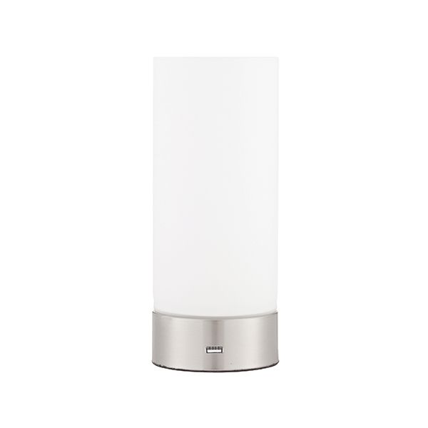 minimalistyczna lampa stołowa w kształcie tuby w kolorze białym