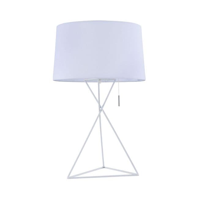 lampa stołowa biała z oryginalną podstawą i koralikowym włącznikiem