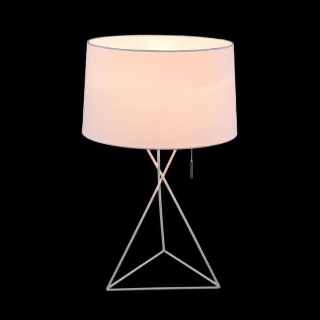 lampa stołowa w kolorze białym ze zintegrowanym koralikowym włącznikiem