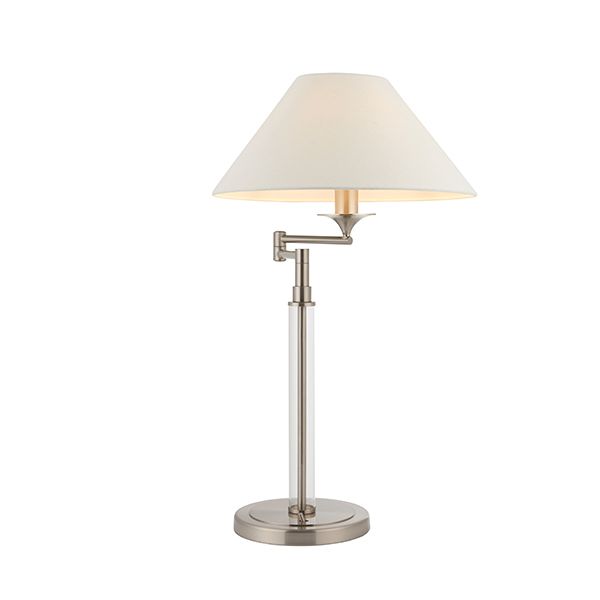 srebrna lampa stołowa z ruchomym kloszem