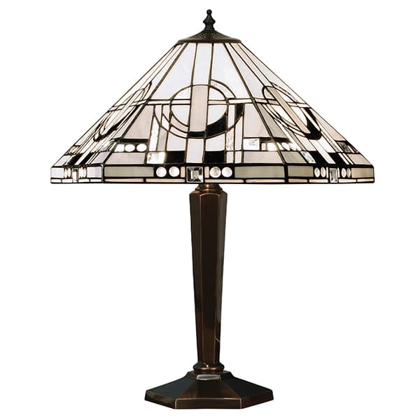 Lampa stołowa klasyczna - brązowa z witrażowym kloszem
