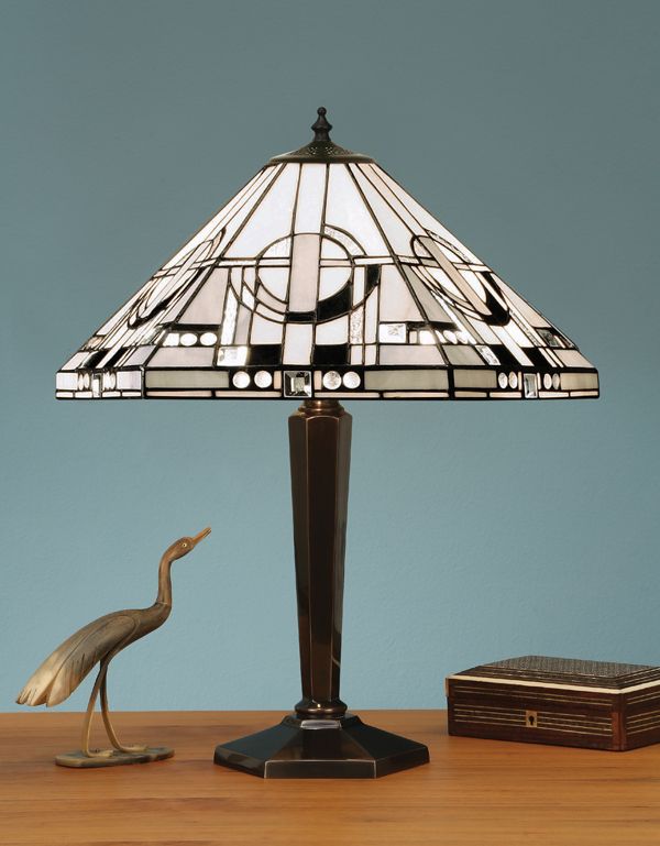 Lampa stołowa klasyczna - brązowa z witrażowym szkłem