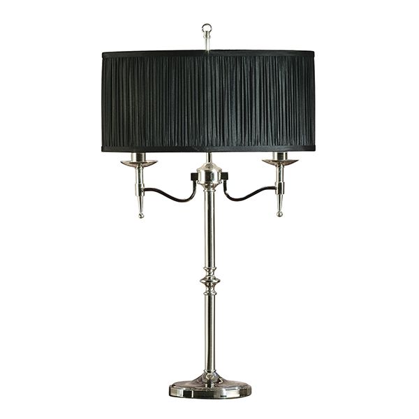 Elegancka lampa stołowa z czarnym abażurem - srebrna