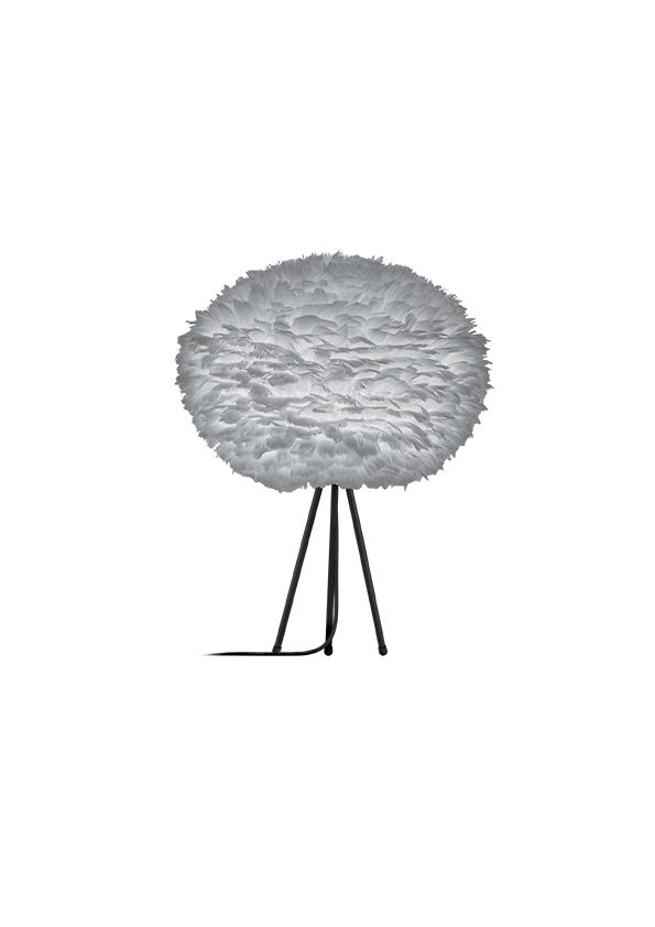 lampa stołowa z szarym kloszem z piór, styl skandynawski, nowoczesny
