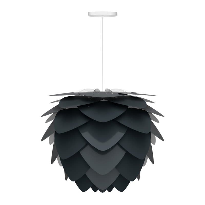 ciemnoszara lampa wisząca w stylu nowoczesnym, klosz w kształcie szyszki