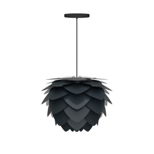 czarna lampa wisząca w stylu nowoczesnym, klosz w kształcie szyszki z pojedynczych płatków