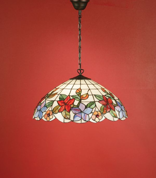 jasna lampa wisząca w kolorowe kwiaty ze szkła Tiffany