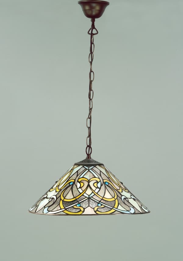 wzorzysta lampa wisząca ze szkła Tiffany