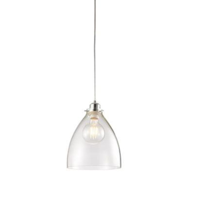 lampa wisząca ze szklanym kloszem, transparentna, styl industrialny