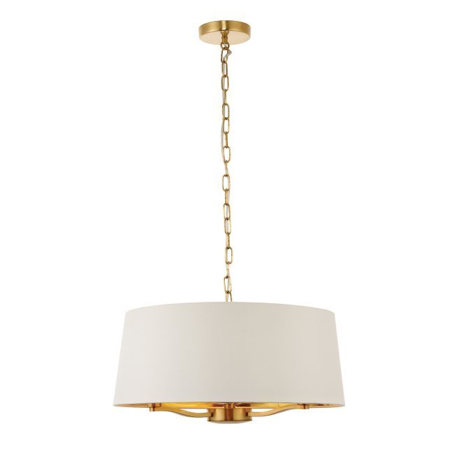 Klasyczna lampa wisząca Harvey z abażurem - Endon Lighting - złota, biała