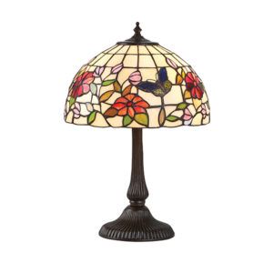 Mała lampa stołowa witrażowa Butterfly - Interiors - szklany klosz