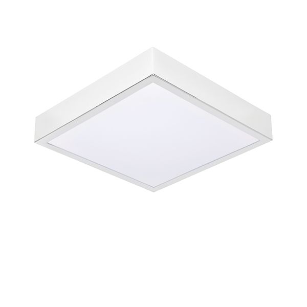 kwadratowa lampa sufitowa w kolorze srebrnym z technologią LED