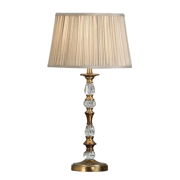 Lampa stołowa klasyczna - złota z szklanymi kulami - abażurowa