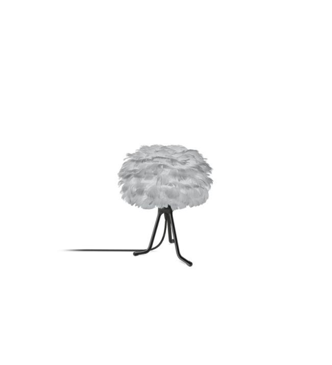lampa stołowa z szarym kloszem i czarnym trójnogiem, styl nowoczesny skandynawski