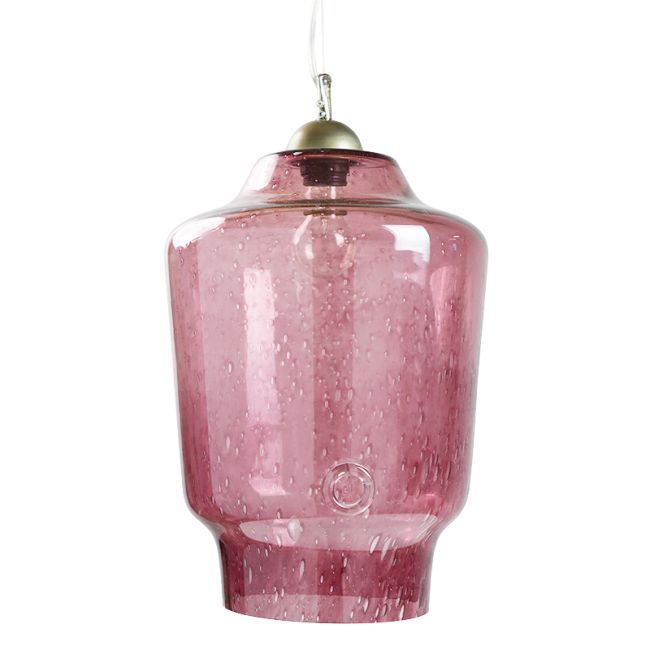 różowa lampa wisząca z barwionego szkła, styl industrialny, produkt polski - aranżacja